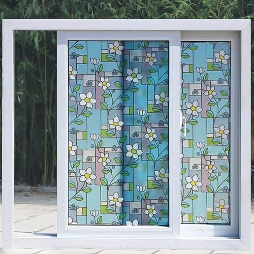 Anti-UV PVC Privacy Static Cling Cover 2D Colorful Orchid Scrub Window Glass Film Sticker Home Decor No Glue Decorative Films