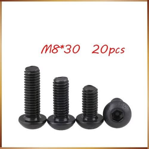 Free Shipping 20pcs M8x30 mm M8*30 mm yuan cup Half round pan head black grade 10.9 carbon Steel Hex Socket Head Cap Screw
