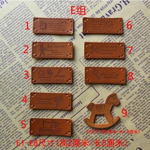 Free Shipping 20PCS PU Leather Garment Labels Square shape Hand Made Embossed Apparel accessories