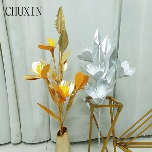 80cm Big Golden Flower Artificial Flower Silver Magnolia Home Bedroom Decoration Holiday Decoration Fake Flower Wreath