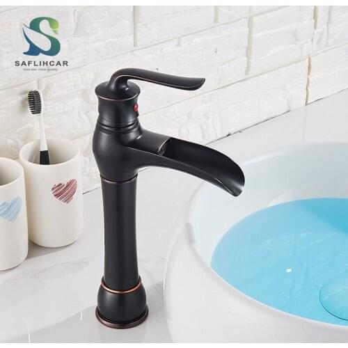 SAFLIHCAR Bronze Black Faucet Bathroom Sink Faucet Hot Cold Water Mixer Crane Deck Mounted Single Handle Bath Tap Basin Faucets