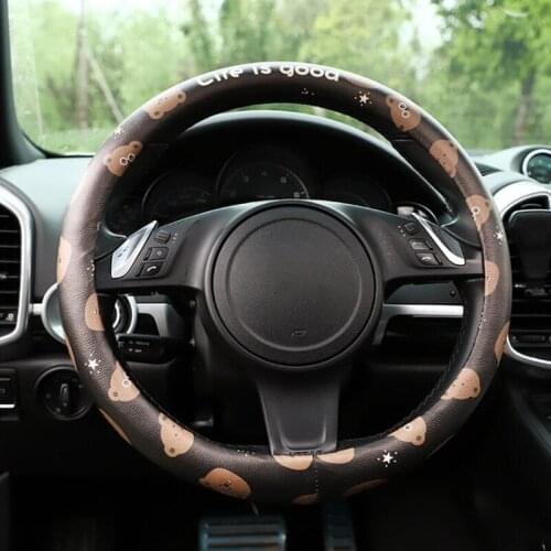 Car Steering Wheel Cover Cartoon Bear Leather Universal Four Seasons Summber Non-slip Car Handlebar Cover Car Accessories
