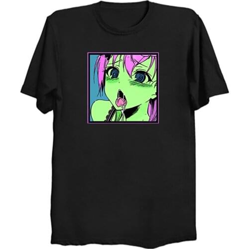 Black Shirt Hentai Manga Funny PORG Shirt Sexy Face Anime Cosplay Clothes Otaku Japan Short Sleeve T Shirt Hipster Cool Tops