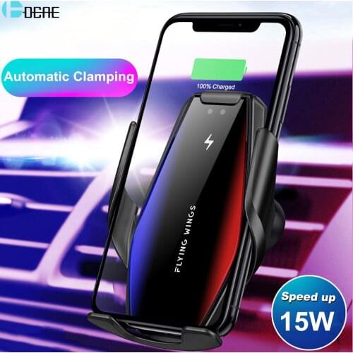 DCAE 15W Fast Qi Car Wireless Charger Automatic Clamping Phone Holder For iPhone 12 11 XS X 8 Samsung S20 S10 Infrared Induction