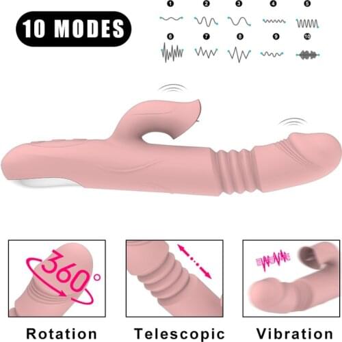 For Women Vibrators Rabbit DildoTelescopic Vibration Rotation Heating G-spot Dildo Vibrators Tongue Licking Clit Adult Sex Toys
