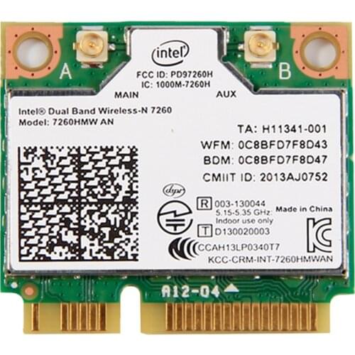 Dual band Intel Wireless-N 7260 7260HMW AN 2.4G/5Ghz mini Pci-e 300Mbps Wireless Wifi + Bluetooth 4.0 Notebook WiFi network card