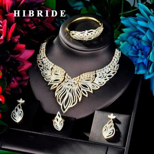 HIBRIDE Big Luxury Design Gold Color Women Bridal Jewelry Set Dress Necklace Earring Jewelry Set For Party Gits N-892