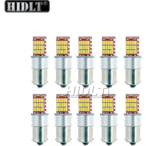 HIDLT 10PCS 1156 BA15S LED Lamp Bulbs High Power 45pcs 4014SMD White 1200LM Replace For 12V Car Turn Signal Reverse Brake Light