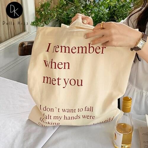 Women Canvas Shopping Bag Ladies Retro Letter Flower Double-Sided Printing Shoulder Totes Female Eco Bag Girls Travel Totes