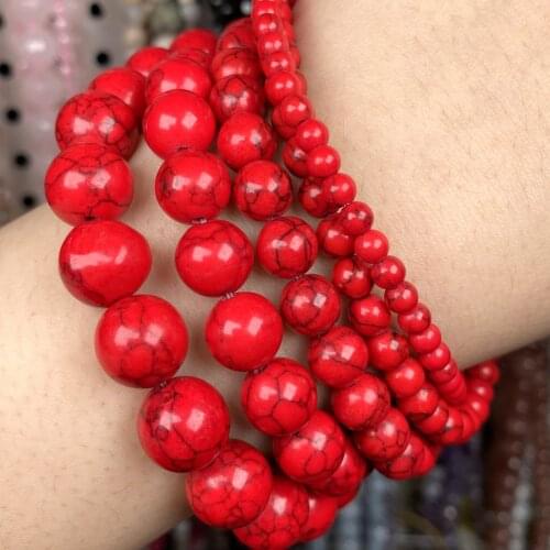 Red Turquoise Stone Beads Round For Jewelry Making Diy Bracelet Charm Accessories 4-12mm 15