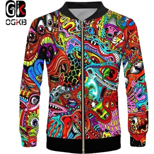 OGKB Coat Mens New Fit 3D Zipper Jackets Print Red Ghost Streetwear Overcoat Large Size Costume Homme Winter Outwear Dropship