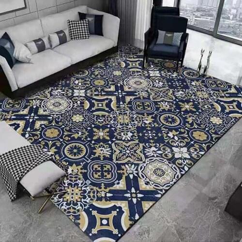 Fashion European Rug Geometric Oncarpet For Living Room Decoration Blue Stitching Mat Bedroom Kitchen Bedside Soft Non-slip Mat