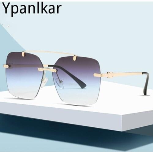 2021 Rimless Sunglasses Men New Fashion Gradient Lens Trend Luxury Brand Frameless Sun Glasses Frame Lunette De Soleil Femme