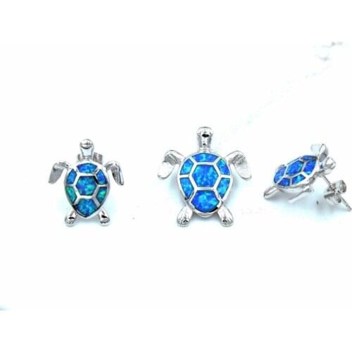 Sea Turtle Blue / White Fire Opal Jewelry Sets -- Free ePacket Drop Shipping