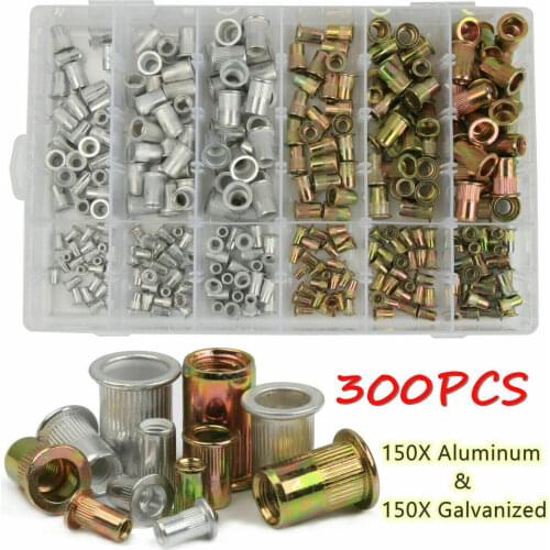 300pcs Carbon Steel M3 M4 M5 M6 M8 M10 Zinc Plated Rivetnuts Blind Set Nutserts Threaded Insert Nutsert Cap Flat Head Rivet Nuts
