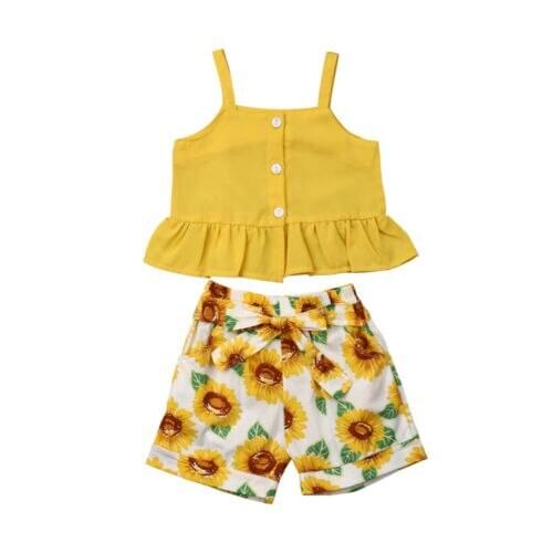 Baby Clothes 2019 Summer Toddler Baby Girl Clothes Sunflower Sleeveless Vest Tops+Shorts 2pcs Outfits Sunsuit