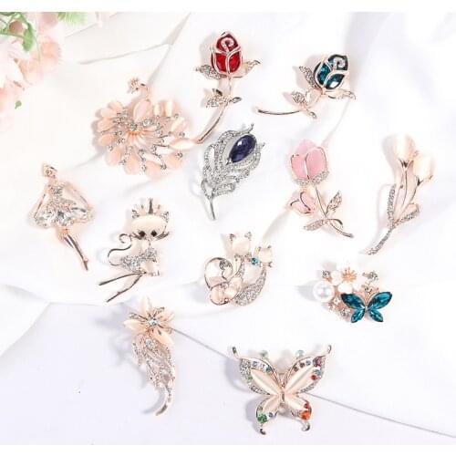 Opal Stone Flower Brooch Pin Garment Accessories Birthday Gift Brooches For Women Rhinestone Brooch Pin