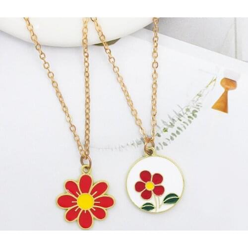 Lovely Flower Pendant Necklace Little Daisy Red flowers Girl party Birthday gift jewelry necklace