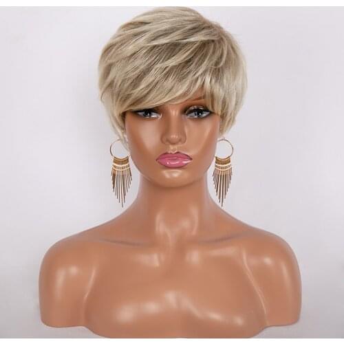 GRES Blonde Bob Wig with Bangs Mixed Color Short Ladies Wigs High Temperature Fiber Peruca Cosplay Synthetic Hair