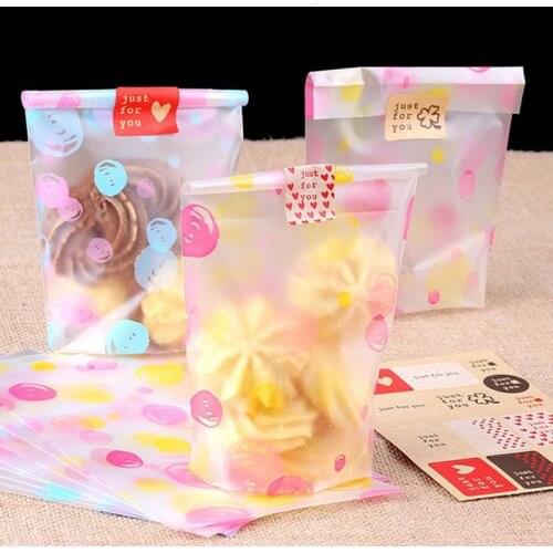 50pcs Color Dot Transparent Plastic Treat Bag Gift Wrapping Flat Pocket Wedding Birthday Party Bakery Cookies Candy Packing Bag