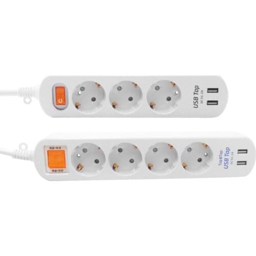 Power strip EU Plug Socket Double Break Switch Home Electronics Adapter Power Socket 3/4AC Outlet 2USB Fast Charging 1.5M Cord