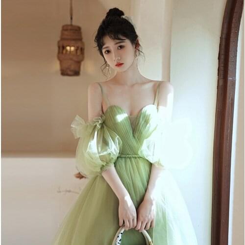 SexySolid Color Mesh Retro Woman Sling Dress TemperamentSlim 2021Fashion Ladies Elegant Short miniGreen birthday party dress