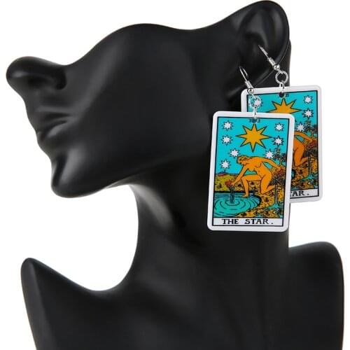 1Pair Tarot Deck Card Drop Earring 57*37MM Flatback Crafts Sun Moon Star And Lovers Divination Board Charms Fashion Jewelry