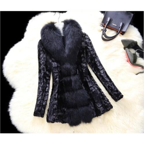 Luxury 2020 Real Mink Fur Coat Warm Winter Jacket Women Coats Large Natural Fox Fur Collar Plus Size 5XL 6XL 7XL A0809 s