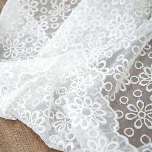 Organza yarn embroidery fabric white embroidered lace fabric dress childrens clothing fabric tablecloth curtain handmade cloth