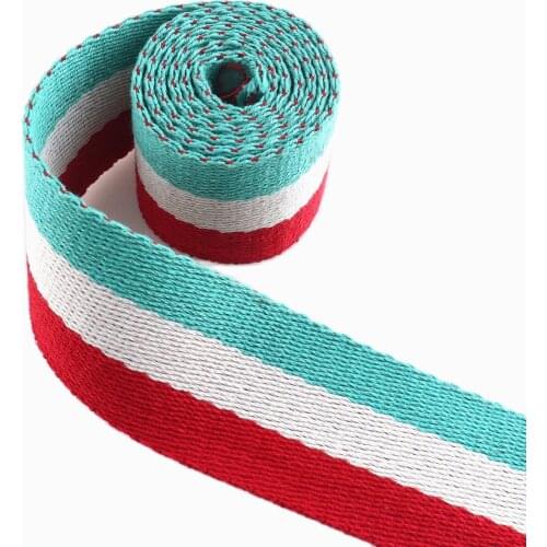 Heavy weight cotton aqua red stripe webbing dog collar Strap Polyester soft 1.5"webbing handbag strap belt Nylon key fob webbing