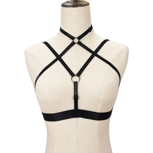 Wasteheart Body Cage Harness Bra Black Elastic Strappy Tops Bondage Fetish Exotic Club Party Burlesque Cross strap Belt Lingerie