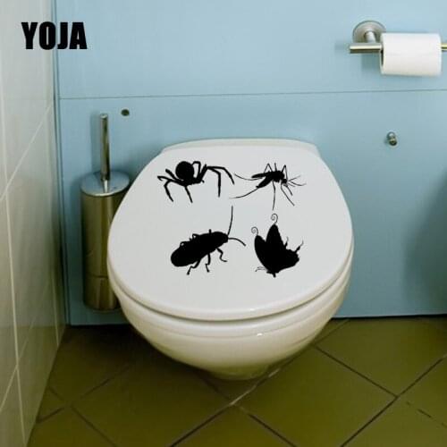 YOJA 22.3X19CM Funny Wall Sticker Toilet Decal Cartoon Insect Silhouette Spider Home Decor T5-1239