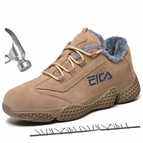 Cow Suede Waterproof Warm Winter Boots Mens Work Shoes Non-slip Wear-resistant Safety Shoes Retro Brand Designer Men Sneakers