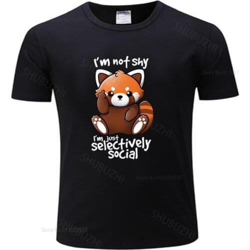 Summer cotton tshirt Kawaii shy red panda T shirt men Funny selectively social T-shirt male Cute Racoon anti social Tee shirt