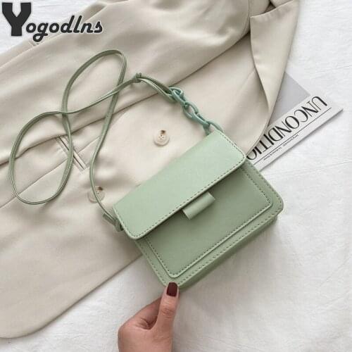 Solid Color PU Leather Crossbody Bags For Women Travel Small Handbag Fashion Simple Shoulder Messenger Bag Ladies Chain Purse