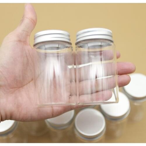 12pcs/lot 47*80mm 100ml small Glass vial Bottle jars Silver Screw Cap mini Jars DIY Craft Transparent jars empty bottles