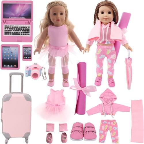 14 Pcs Ballet Yoga Suit for American 18 Inch Girl Doll Clothes Accessories and 43 cm New Born Baby Items and Our Generation