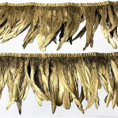 2Meters Spray Gold Rooster Tail Coque Feather Trim Ribbon Pheasant Feathers for Crafts Handicraft Wedding Accessories Decoration