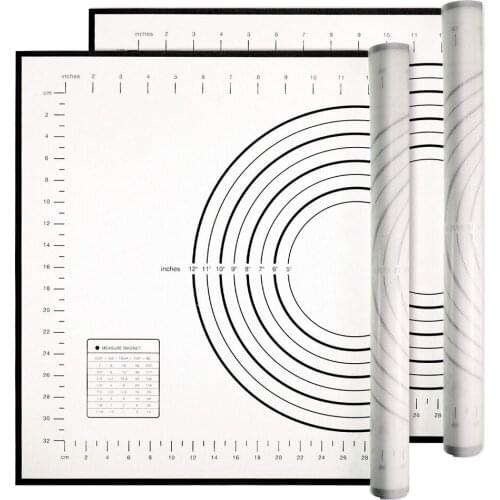 2 Pieces Silicone Baking Mat Non-Slip Silicone Pastry Non Stick Dough Rolling Mat with Measurements for Pie Pasta Pizza Cookies