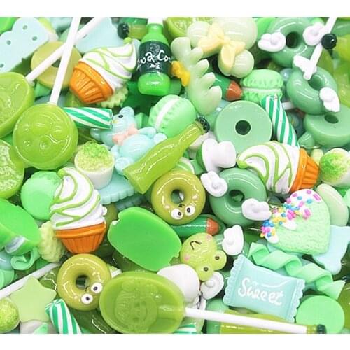 20pcs Mix Designs Random Freshness Green Series Resin Similation Food/Ice Cream /Dessert/ Lucky Bag DIY Phone Case Beauty Crafts