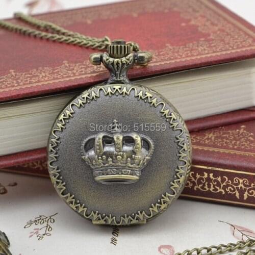 50pcs/lot Free Shipping Quartz Pocket Watch High Quality Crown Pocket Watch Necklace Gift Watch Wholesale