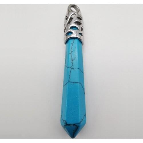 9x60MM Blue Howlite Bead Pendant Jewelry For Woman Gift Pendulum S192