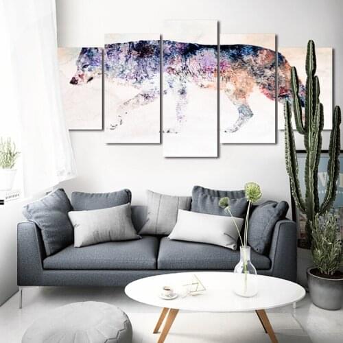 Abstract Animal Modern Art Wall Poster Mosaic Wolf Print Canvas Painting Family Decor Bedroom Mural Five-Piece Set Without Frame