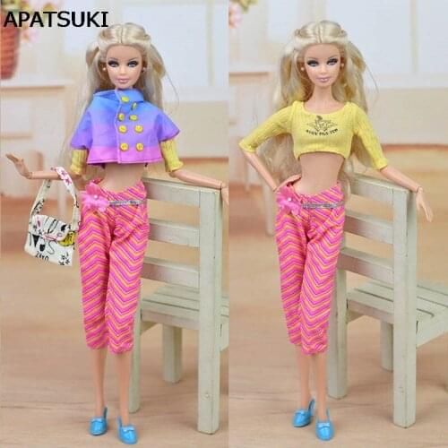 Doll Accessories Rainbow Suit Set Bag Coat Shirts Pants Shoes Accessories Clothes For Barbie Doll House Toys for Girl