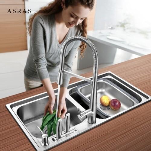 ASRAS-8143 Thickened Stainless 304 Steel Kitchen Sink Set Integrated Stamping and Forming Multifunctional Wash Basin Double Sink