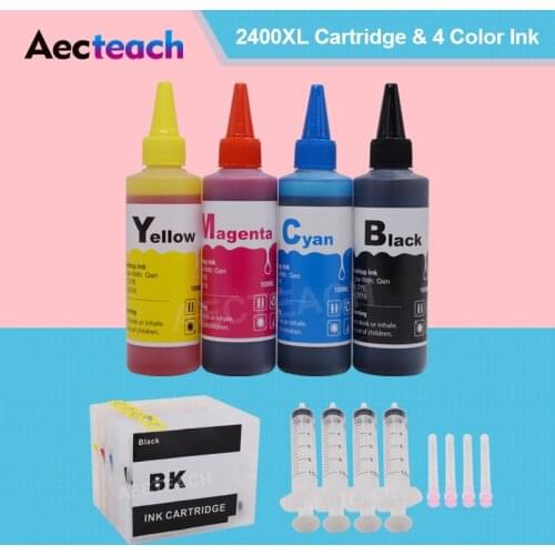 Aecteach Refill Ink Cartridge PGI2400 For Canon MAXIFY MB5140 MB5340 MB5440 Printer+ 400ml Refill Dye Ink For Canon PGI-2400XL