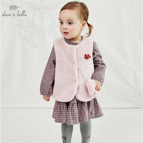 DBM14517-1 dave bella winter kids girls cute bow solid padded coat children fashion sleeveless vest
