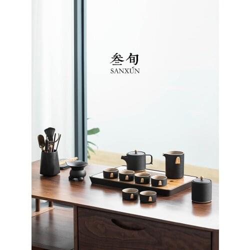 Chinese Retro Style Kung Fu Tea Set Household Living Room Simple Ceramic Dry Pour Tea Tray Office Light Luxury Modern Mini Set
