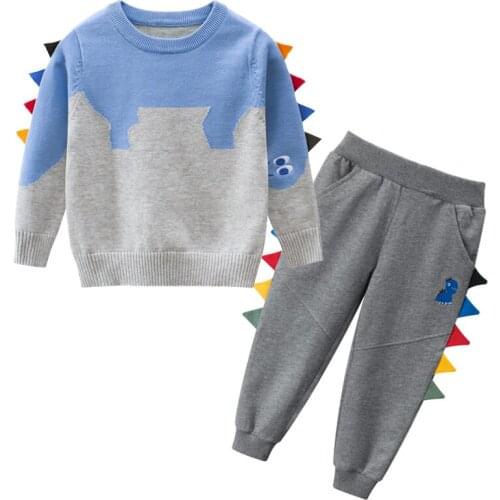Kids Boys Set Clothing Pure Cotton Dinosaur Long Sleeve Cartoon Childrens Sport Outfit Set Boys Kids Wear Sleeping Clothes