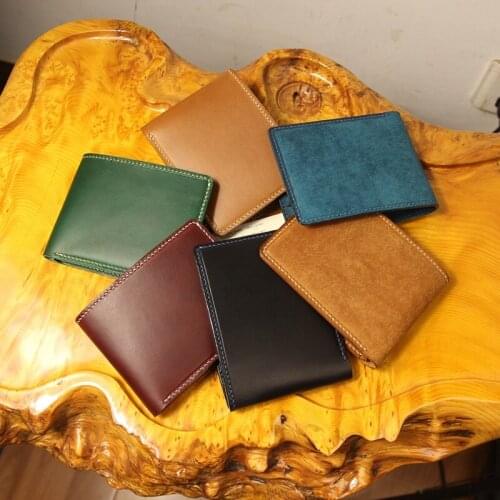 Hand-made Short Wallets Purses Women Men Clutch Genuine Leather Thin Buttero Wallet Card Holder Billetera Hombre